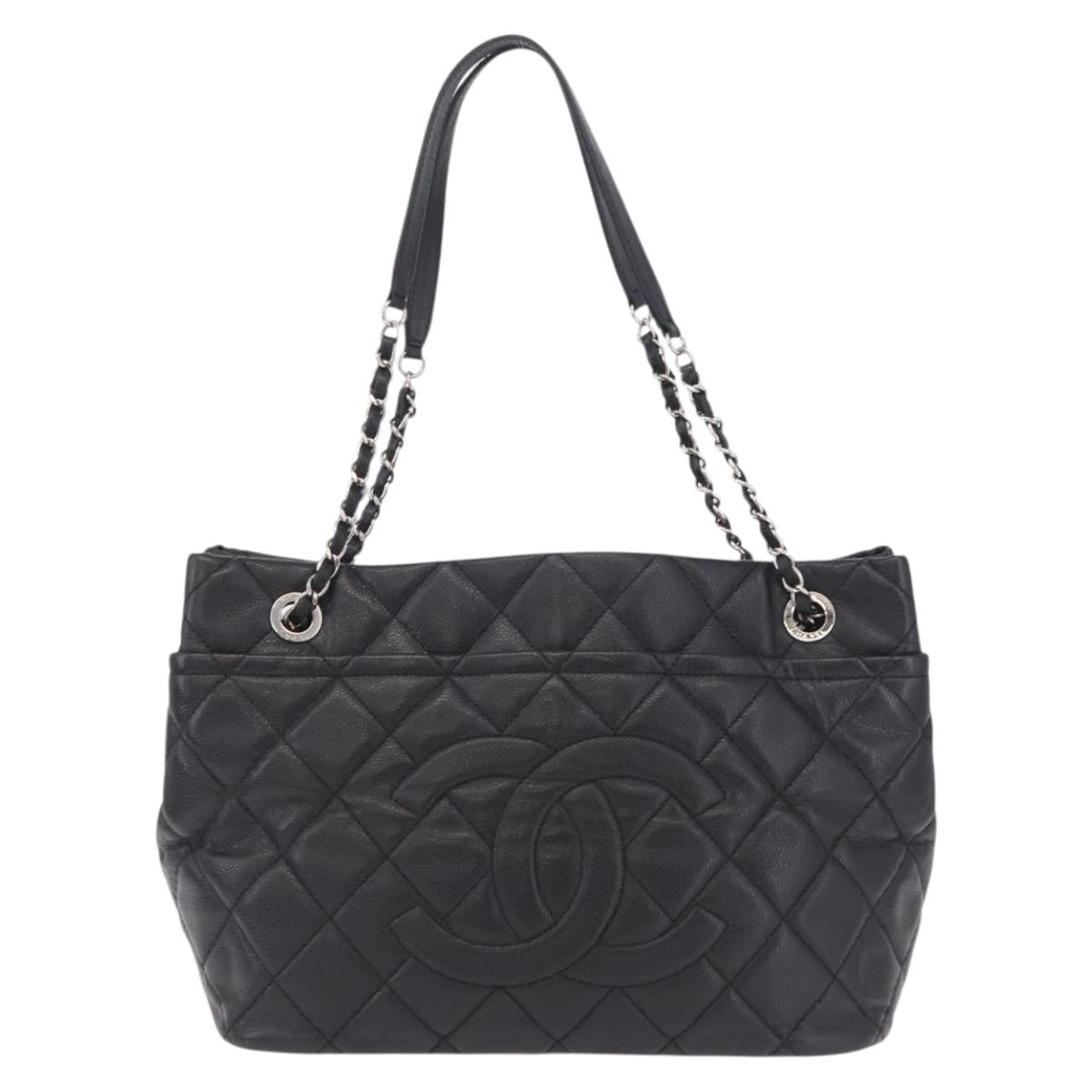 CHANEL GST Matelasse Chain Tote Bag Caviar Skin Black Silver CC Auth ep16554SAM