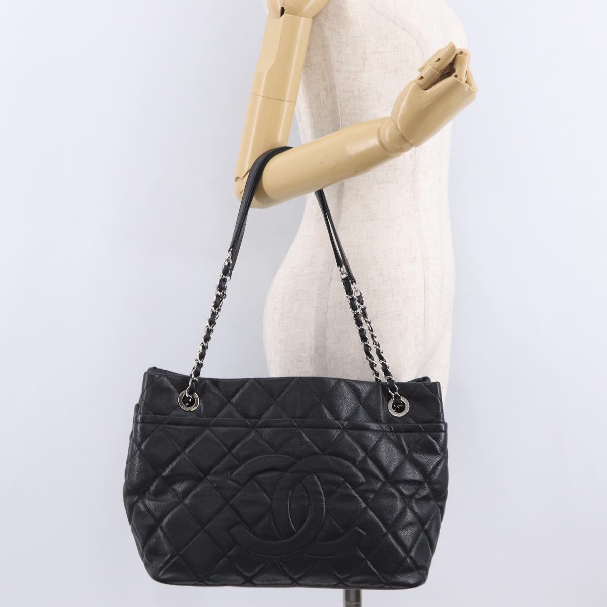 CHANEL GST Matelasse Chain Tote Bag Caviar Skin Black Silver CC Auth ep16554SAM