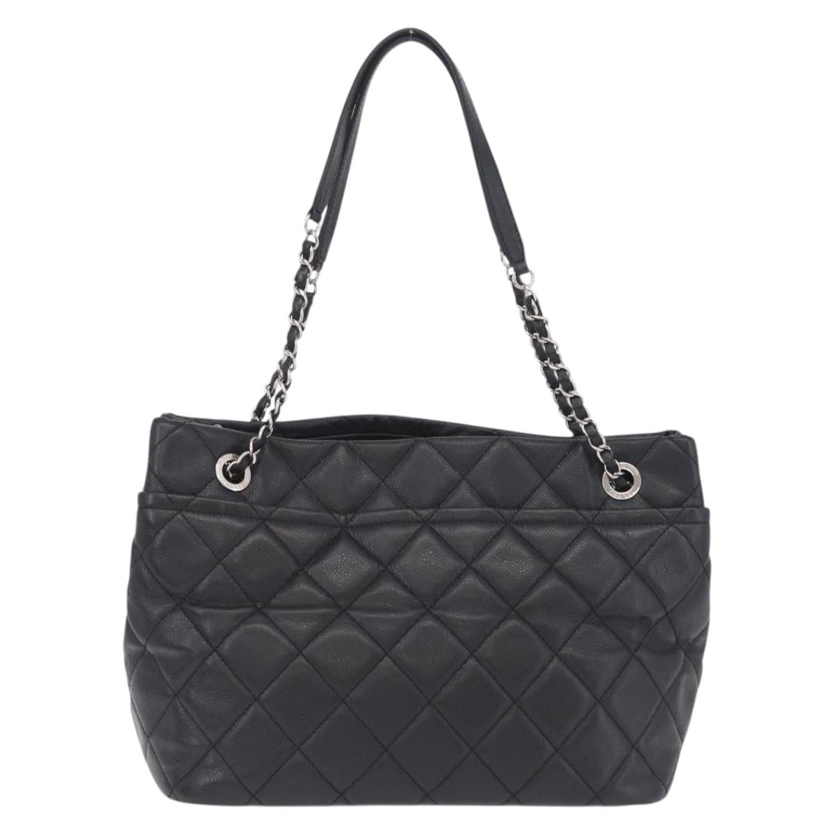 CHANEL GST Matelasse Chain Tote Bag Caviar Skin Black Silver CC Auth ep16554SAM