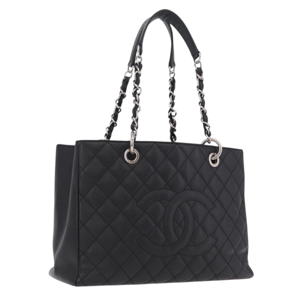 CHANEL GST Matelasse Chain Tote Bag Caviar Skin Black Silver CC Auth ep16555SAM