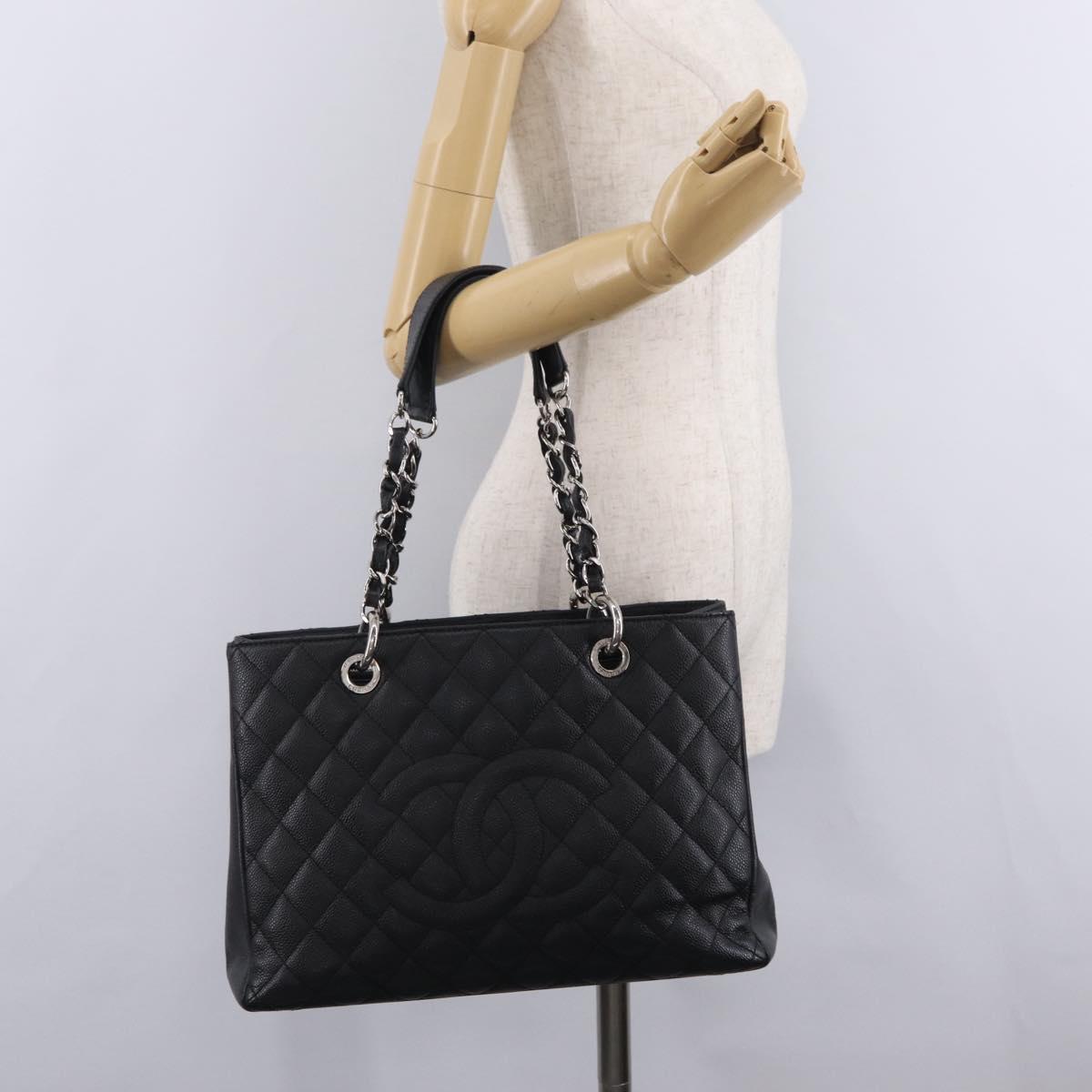 CHANEL GST Matelasse Chain Tote Bag Caviar Skin Black Silver CC Auth ep16555SAM