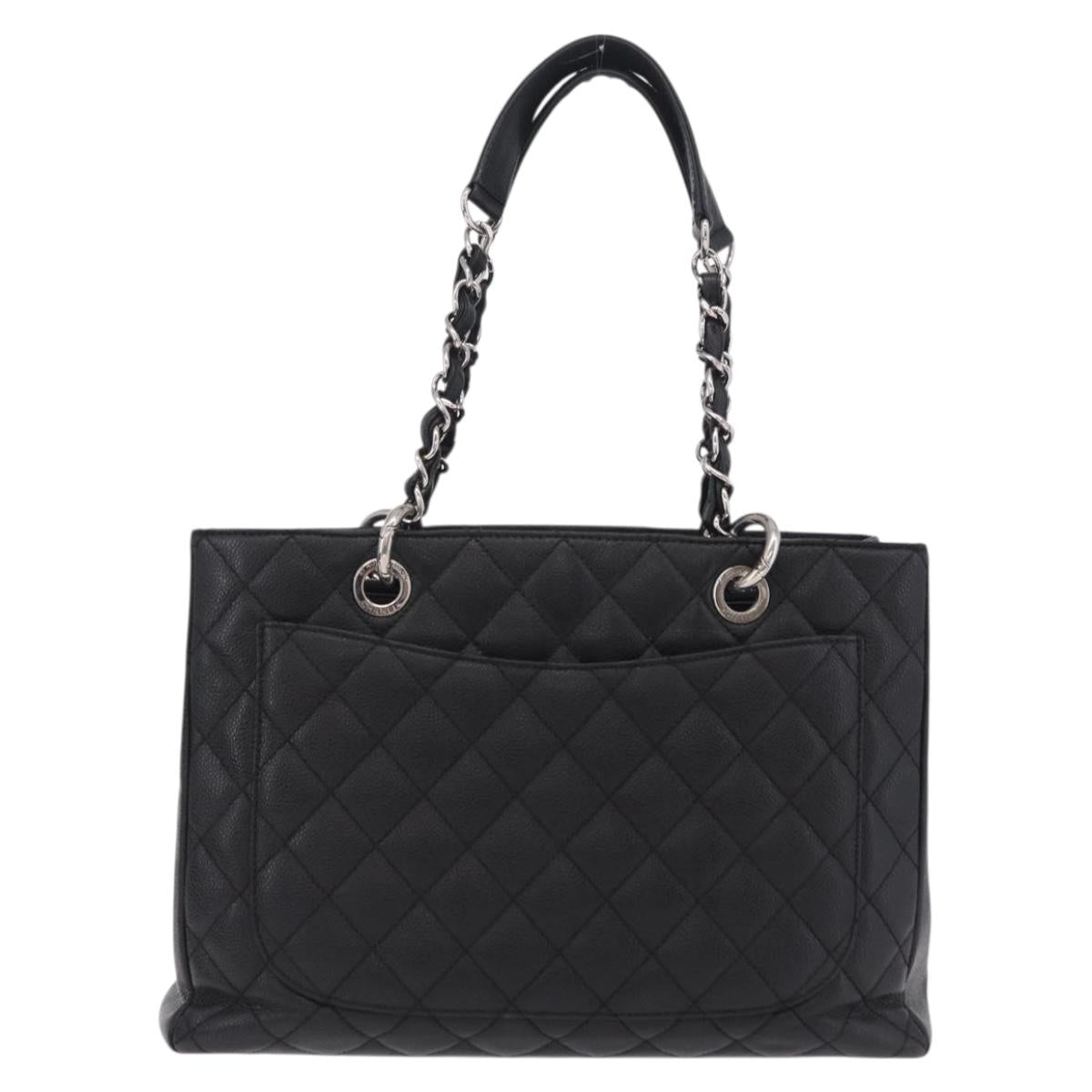 CHANEL GST Matelasse Chain Tote Bag Caviar Skin Black Silver CC Auth ep16555SAM
