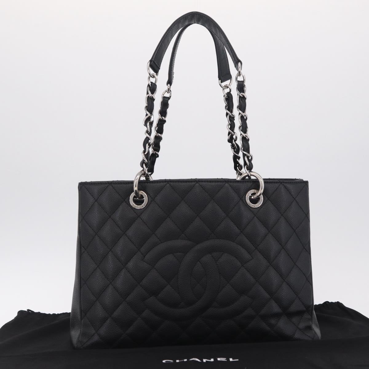 CHANEL GST Matelasse Chain Tote Bag Caviar Skin Black Silver CC Auth ep16555SAM