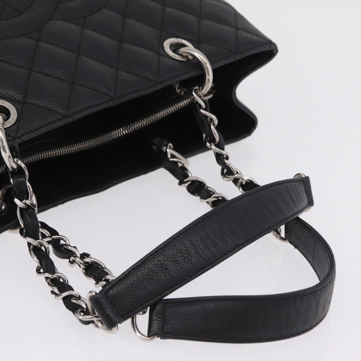 CHANEL GST Matelasse Chain Tote Bag Caviar Skin Black Silver CC Auth ep16555SAM