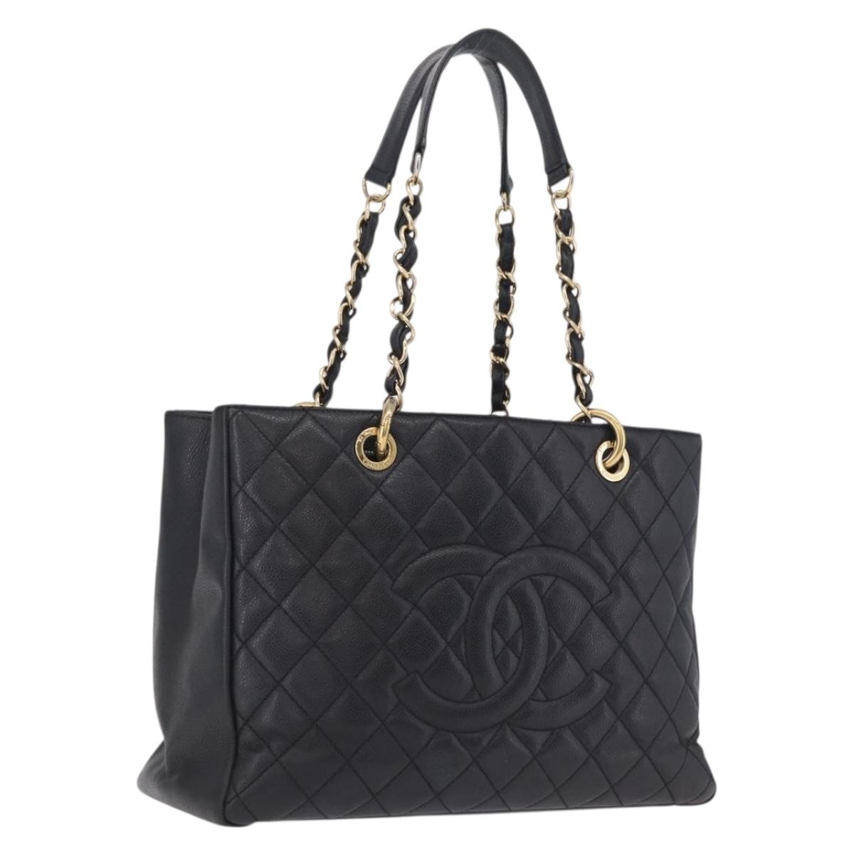 CHANEL GST Matelasse Chain Tote Bag Caviar Skin Black Gold Tone CC Auth ep16556M