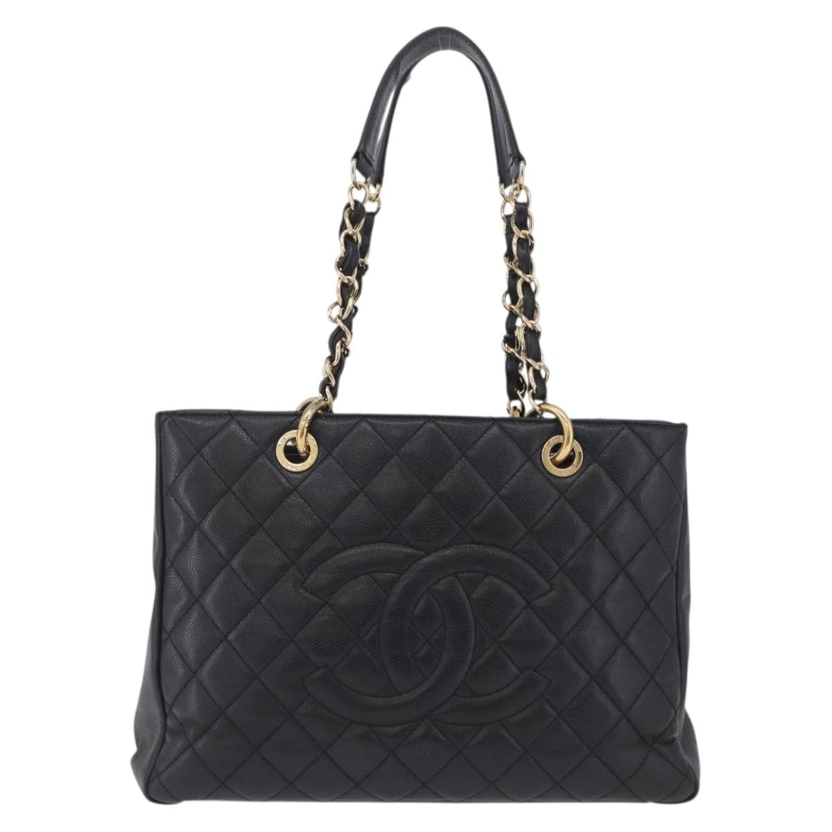 CHANEL GST Matelasse Chain Tote Bag Caviar Skin Black Gold Tone CC Auth ep16556M