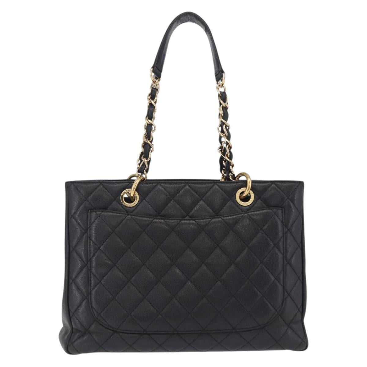 CHANEL GST Matelasse Chain Tote Bag Caviar Skin Black Gold Tone CC Auth ep16556M