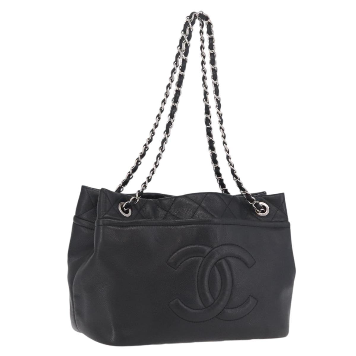 CHANEL Matelasse Chain Tote Bag Caviar Skin Black Silver CC Auth ep16557SAM