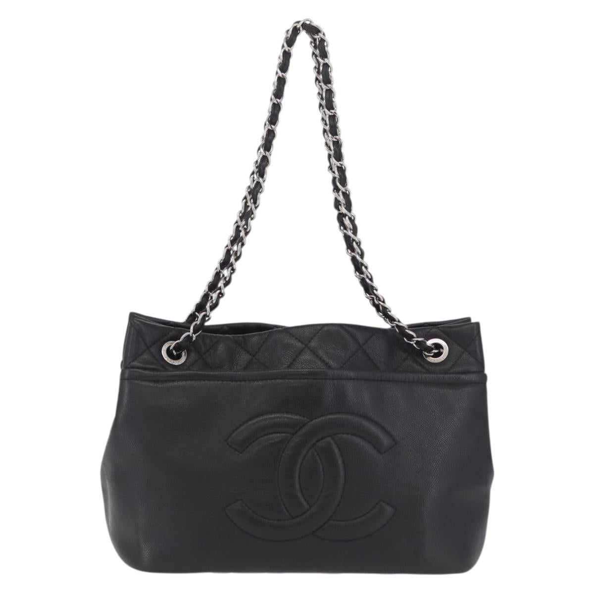 CHANEL Matelasse Chain Tote Bag Caviar Skin Black Silver CC Auth ep16557SAM