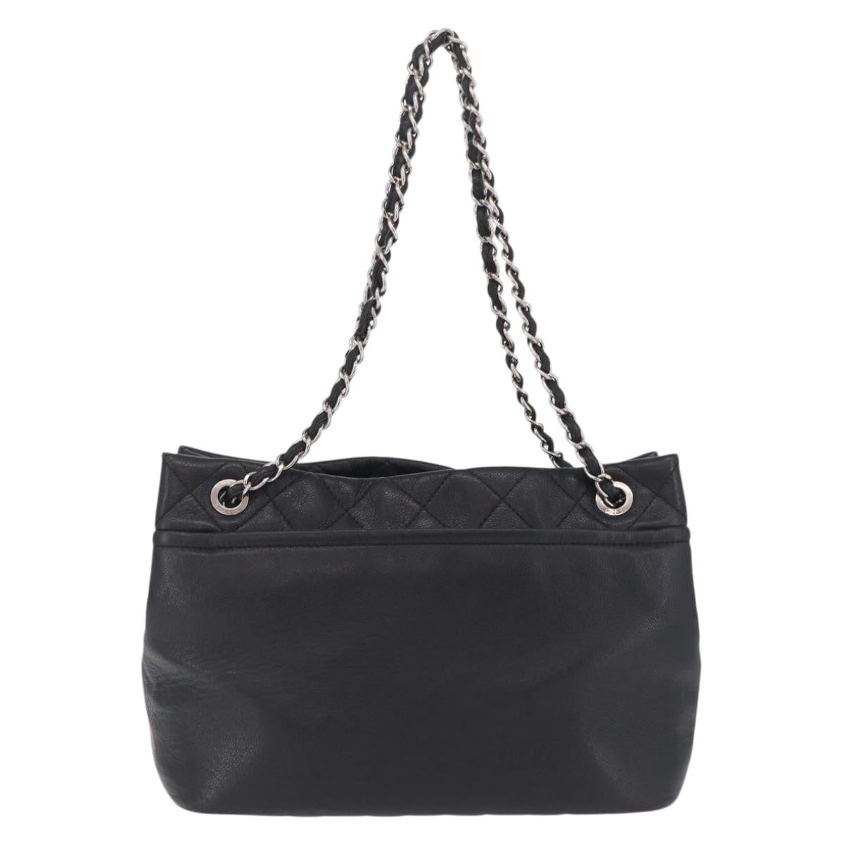 CHANEL Matelasse Chain Tote Bag Caviar Skin Black Silver CC Auth ep16557SAM