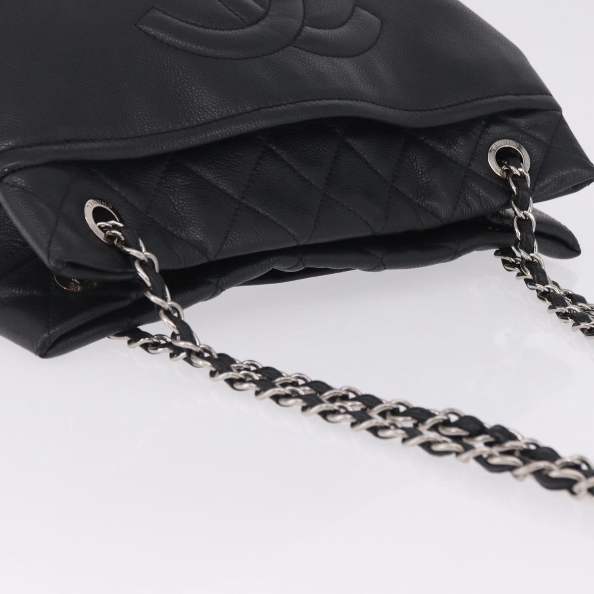 CHANEL Matelasse Chain Tote Bag Caviar Skin Black Silver CC Auth ep16557SAM