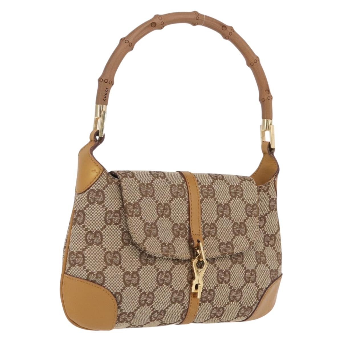 GUCCI GG Canvas Bamboo Jackie Hand Bag Beige Gold Tone 005 0811 Auth ep16573V
