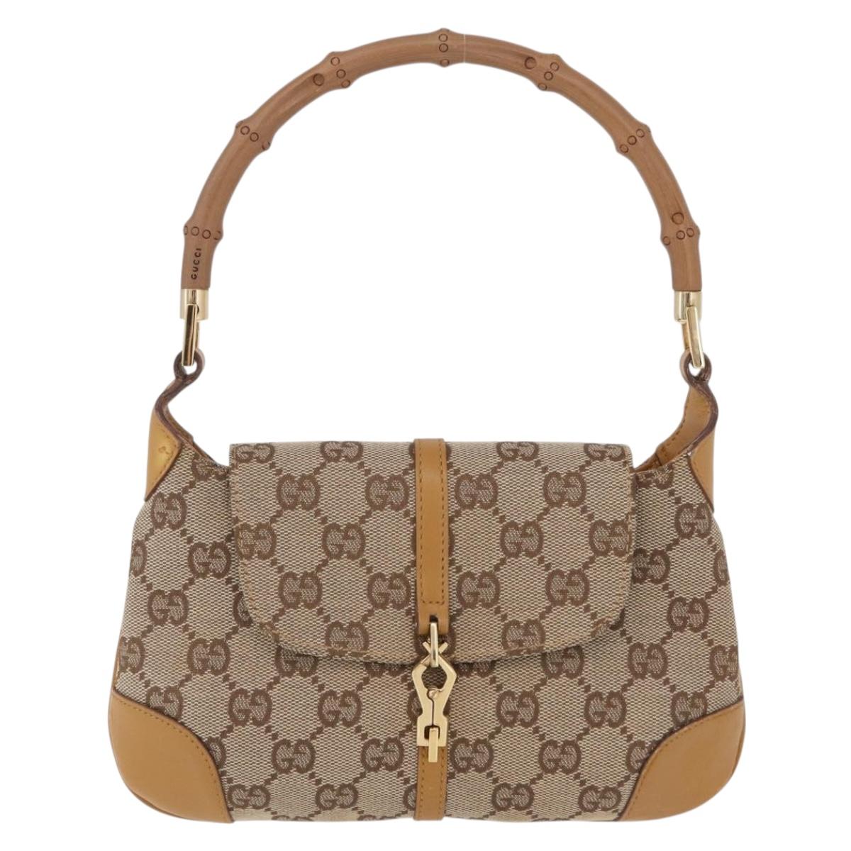 GUCCI GG Canvas Bamboo Jackie Hand Bag Beige Gold Tone 005 0811 Auth ep16573V