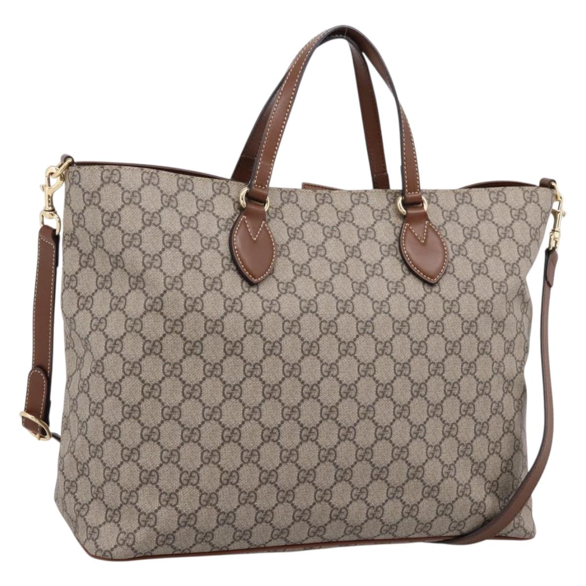 GUCCI GG Supreme Hand Bag PVC 2way Beige Gold Tone 453705 Auth ep16574M