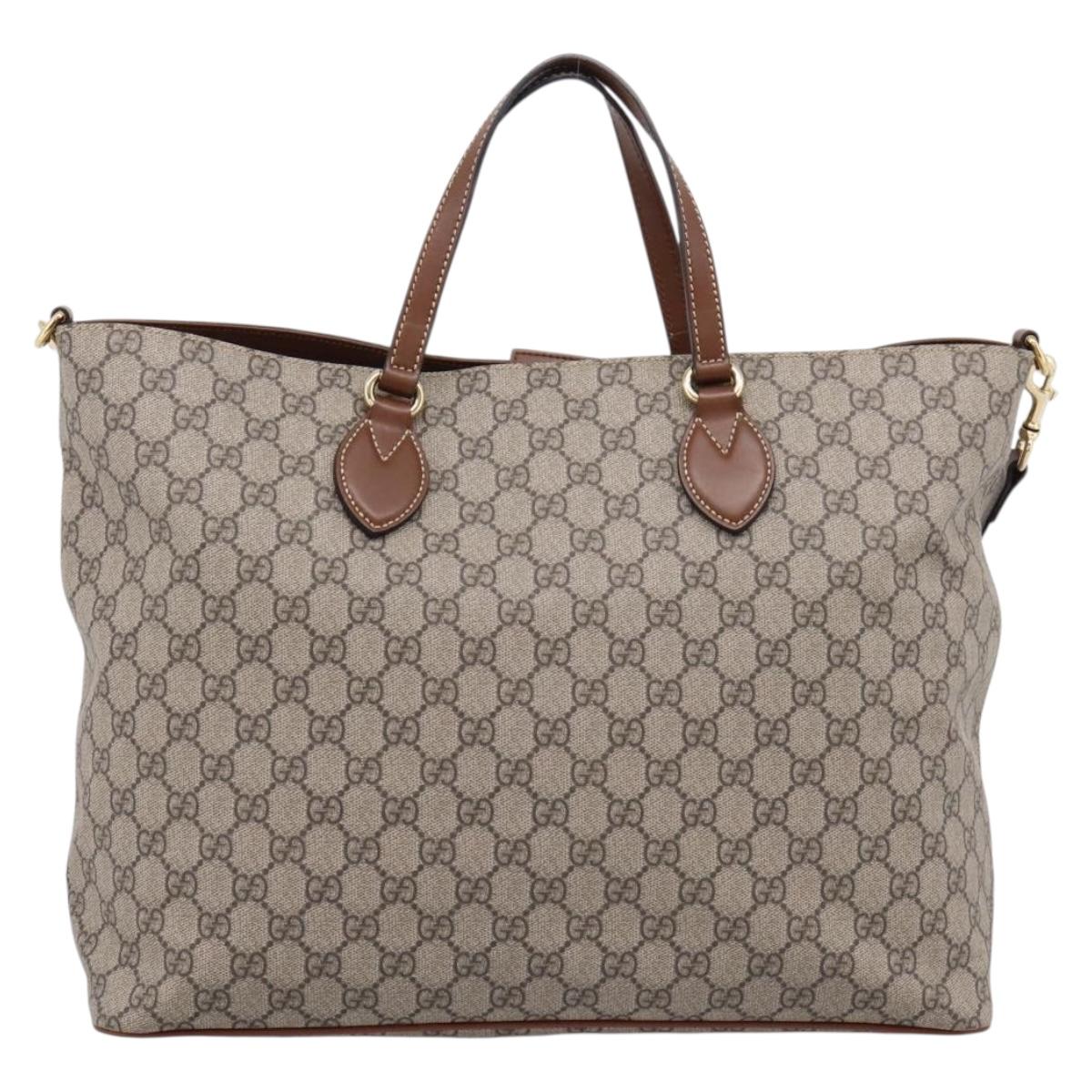 GUCCI GG Supreme Hand Bag PVC 2way Beige Gold Tone 453705 Auth ep16574M