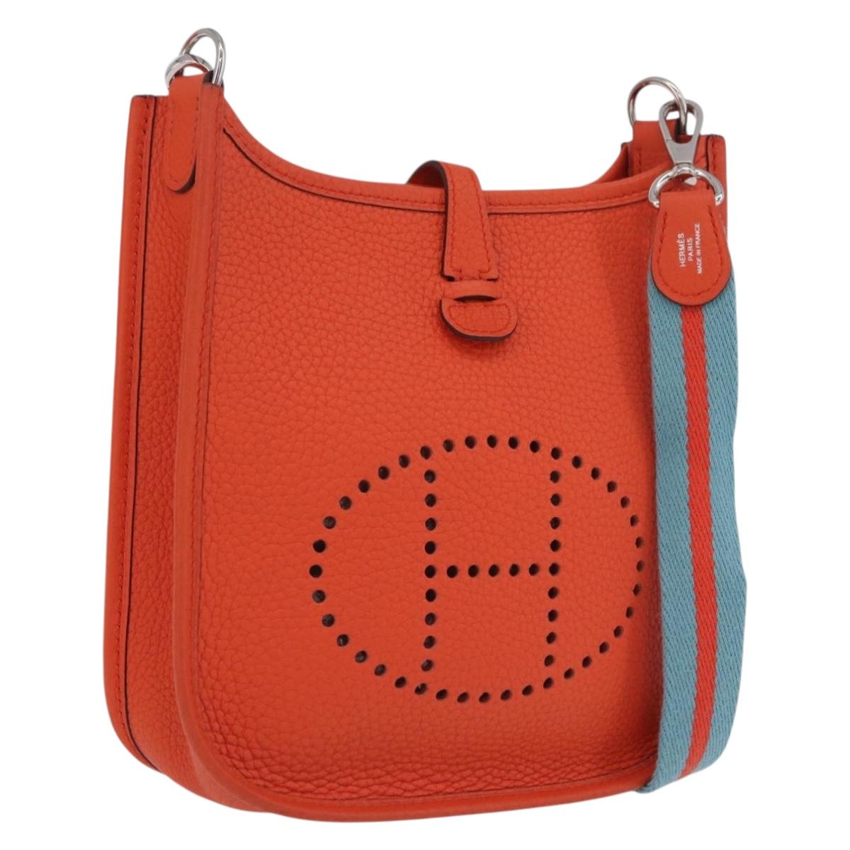 HERMES Evelyn TPM Shoulder Bag Taurillon Clemence Orange Silver Auth ep16590SM