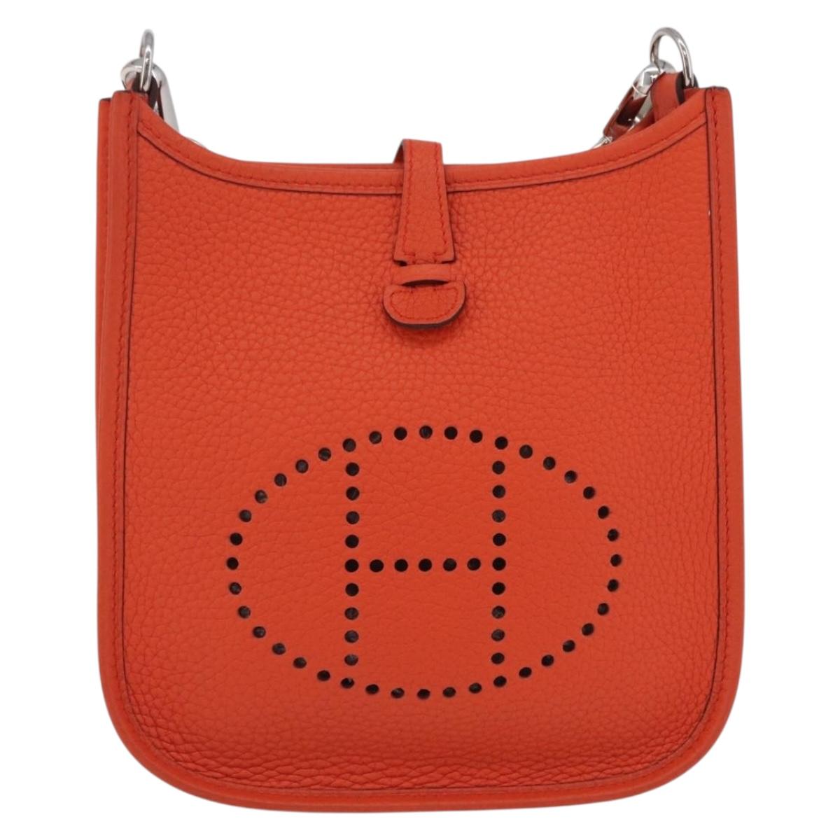 HERMES Evelyn TPM Shoulder Bag Taurillon Clemence Orange Silver Auth ep16590SM