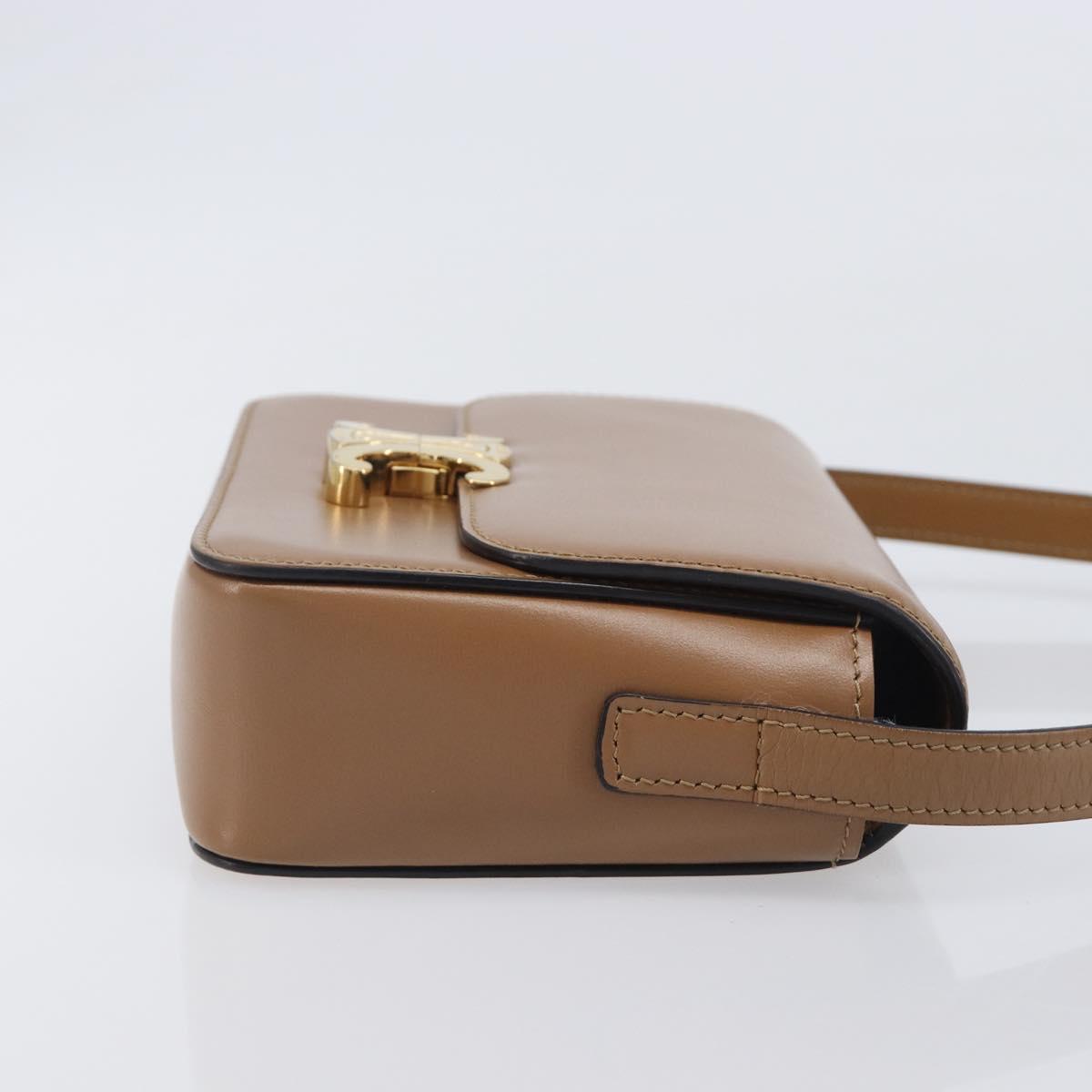 CELINE Triomphe Shoulder Bag Leather Beige Gold Tone Auth ep16591M