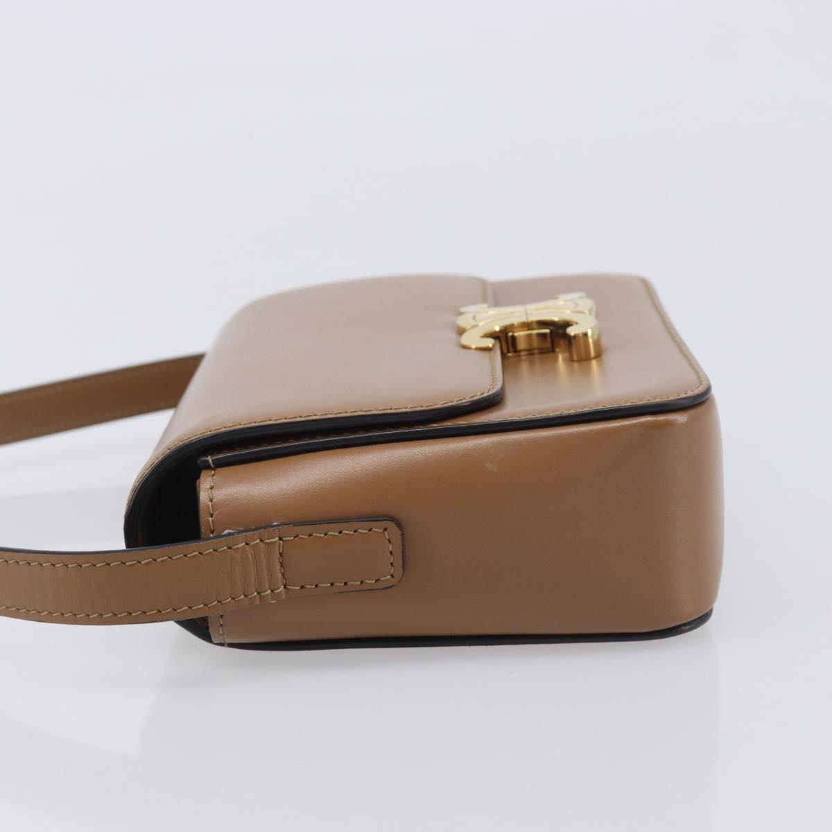 CELINE Triomphe Shoulder Bag Leather Beige Gold Tone Auth ep16591M