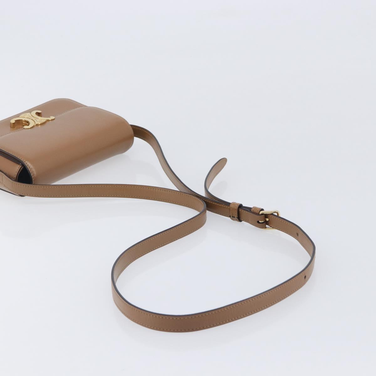 CELINE Triomphe Shoulder Bag Leather Beige Gold Tone Auth ep16591M