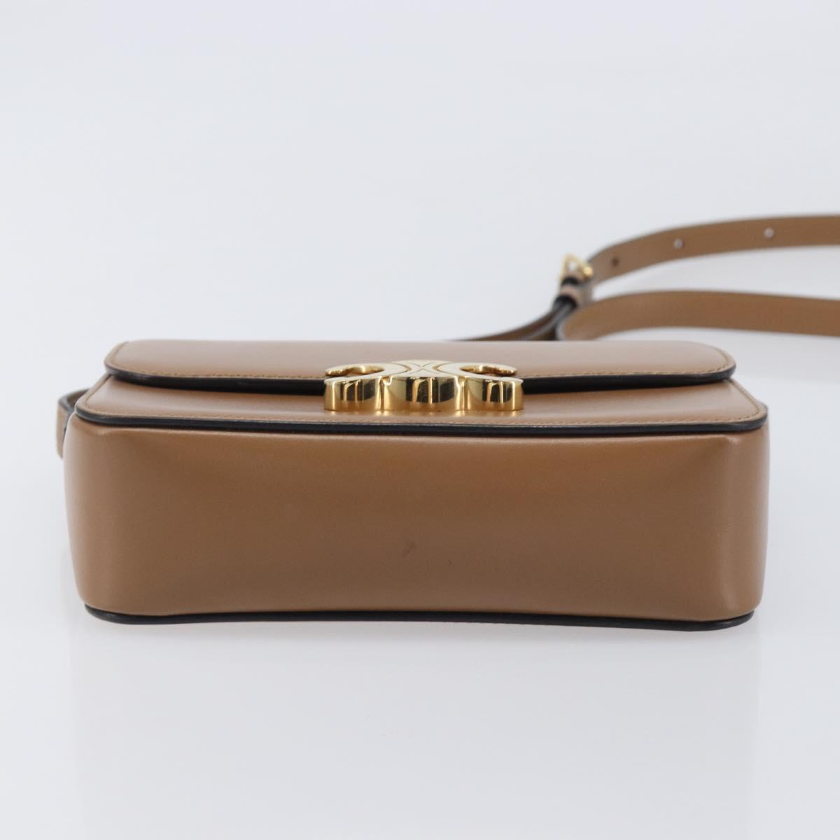 CELINE Triomphe Shoulder Bag Leather Beige Gold Tone Auth ep16591M