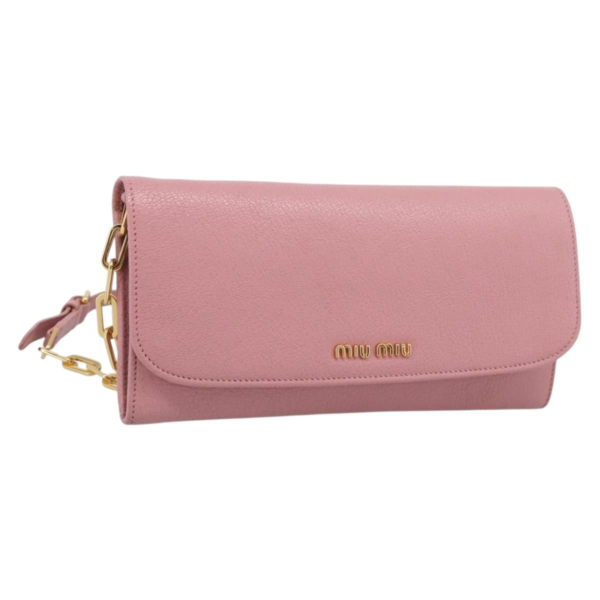 Miu Miu Chain Shoulder Wallet Leather Pink Gold Tone Auth ep16592V