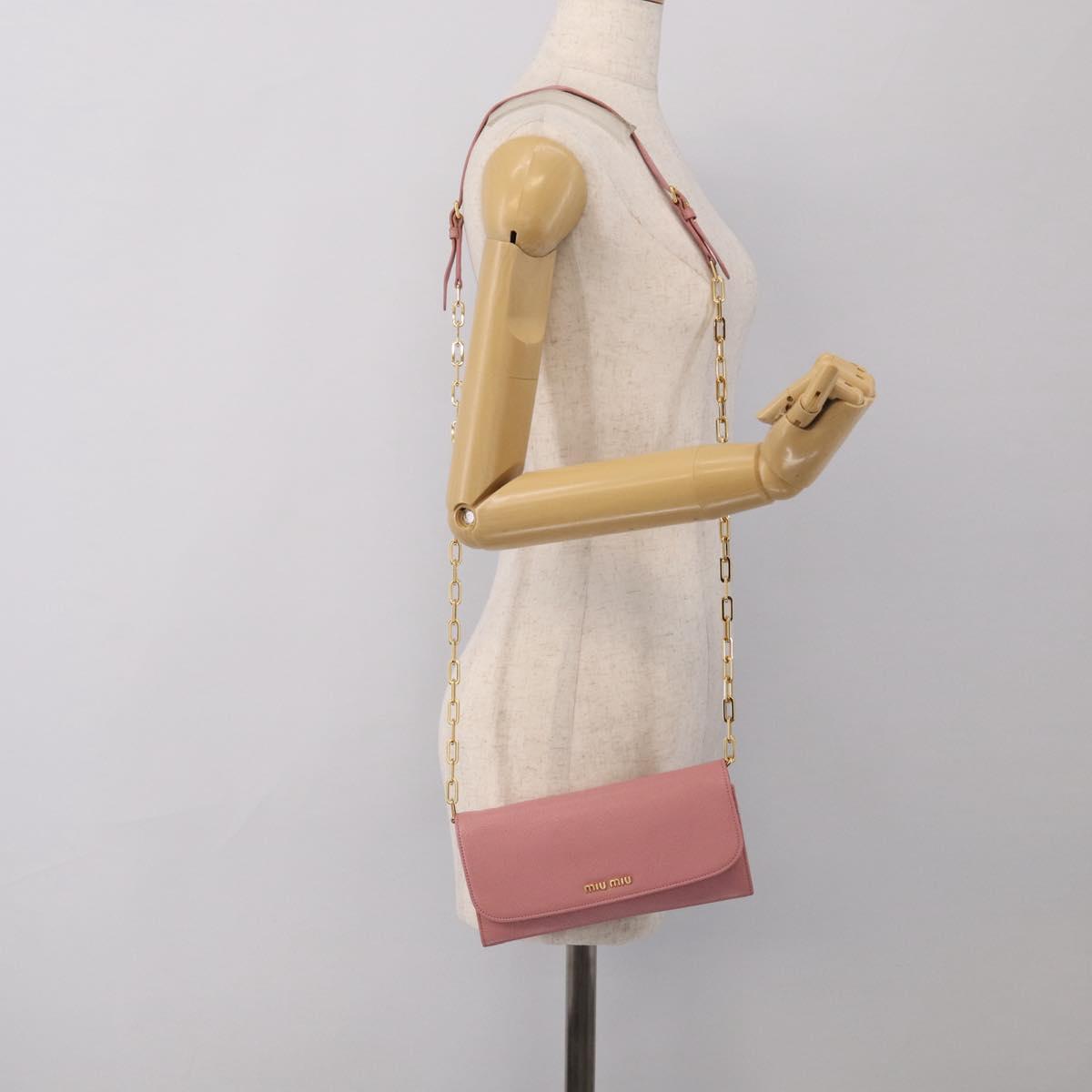 Miu Miu Chain Shoulder Wallet Leather Pink Gold Tone Auth ep16592V