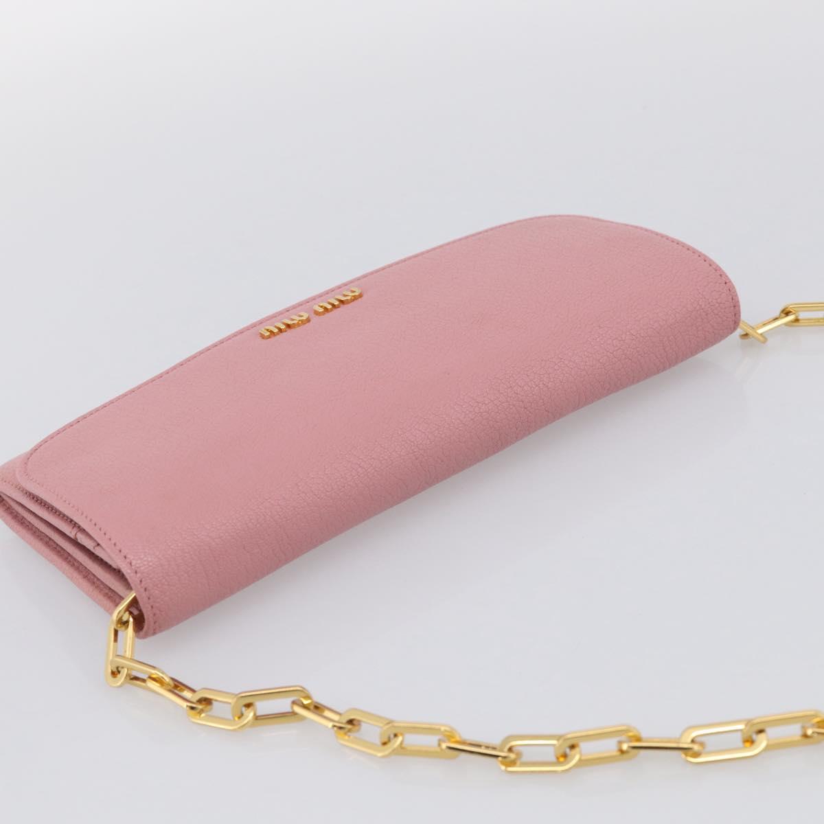 Miu Miu Chain Shoulder Wallet Leather Pink Gold Tone Auth ep16592V