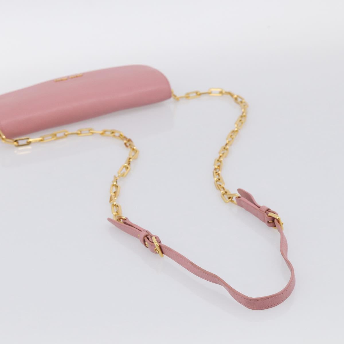 Miu Miu Chain Shoulder Wallet Leather Pink Gold Tone Auth ep16592V