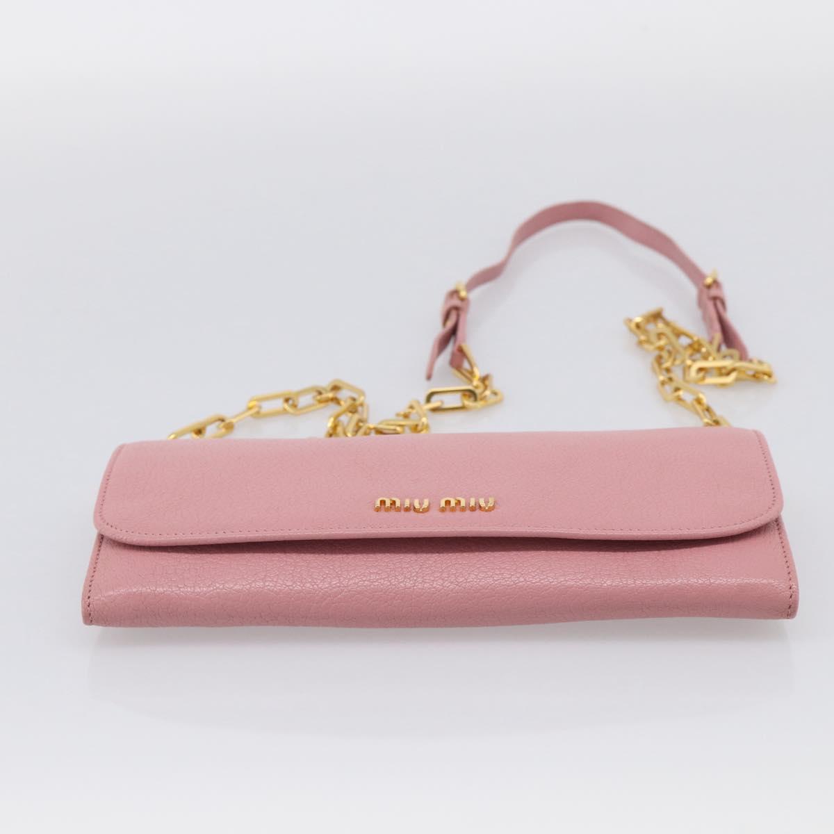 Miu Miu Chain Shoulder Wallet Leather Pink Gold Tone Auth ep16592V