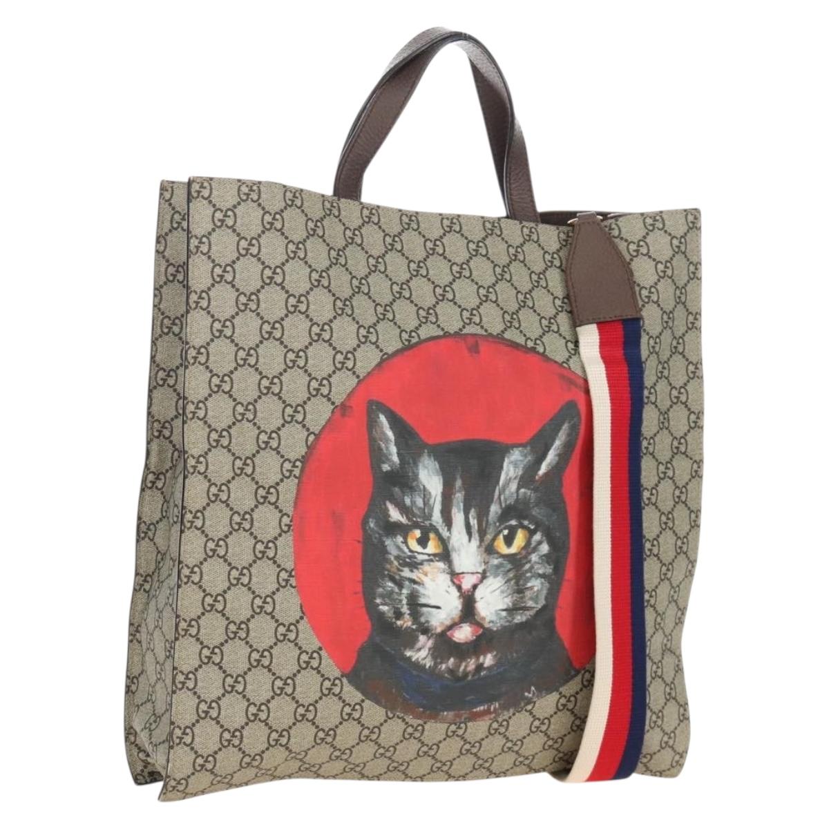 GUCCI GG Supreme Tote Bag PVC 2way Beige Red 450950 Auth ep16594A