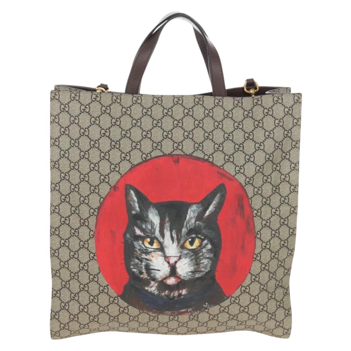 GUCCI GG Supreme Tote Bag PVC 2way Beige Red 450950 Auth ep16594A