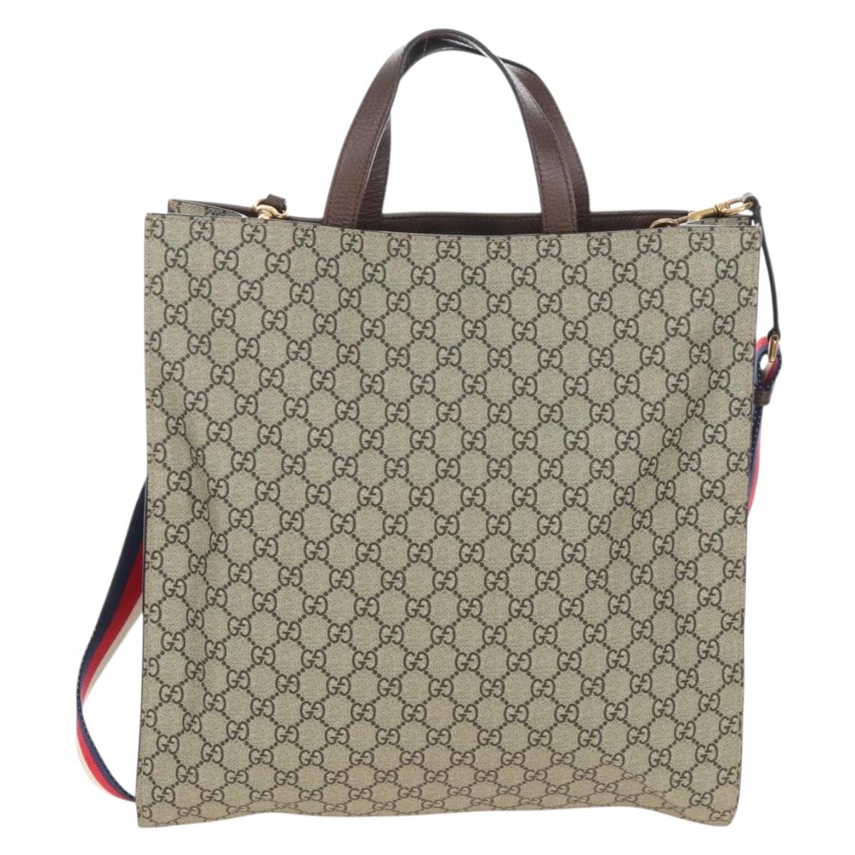 GUCCI GG Supreme Tote Bag PVC 2way Beige Red 450950 Auth ep16594A