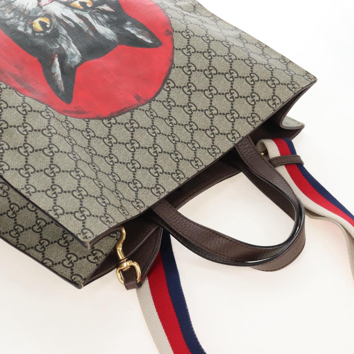 GUCCI GG Supreme Tote Bag PVC 2way Beige Red 450950 Auth ep16594A