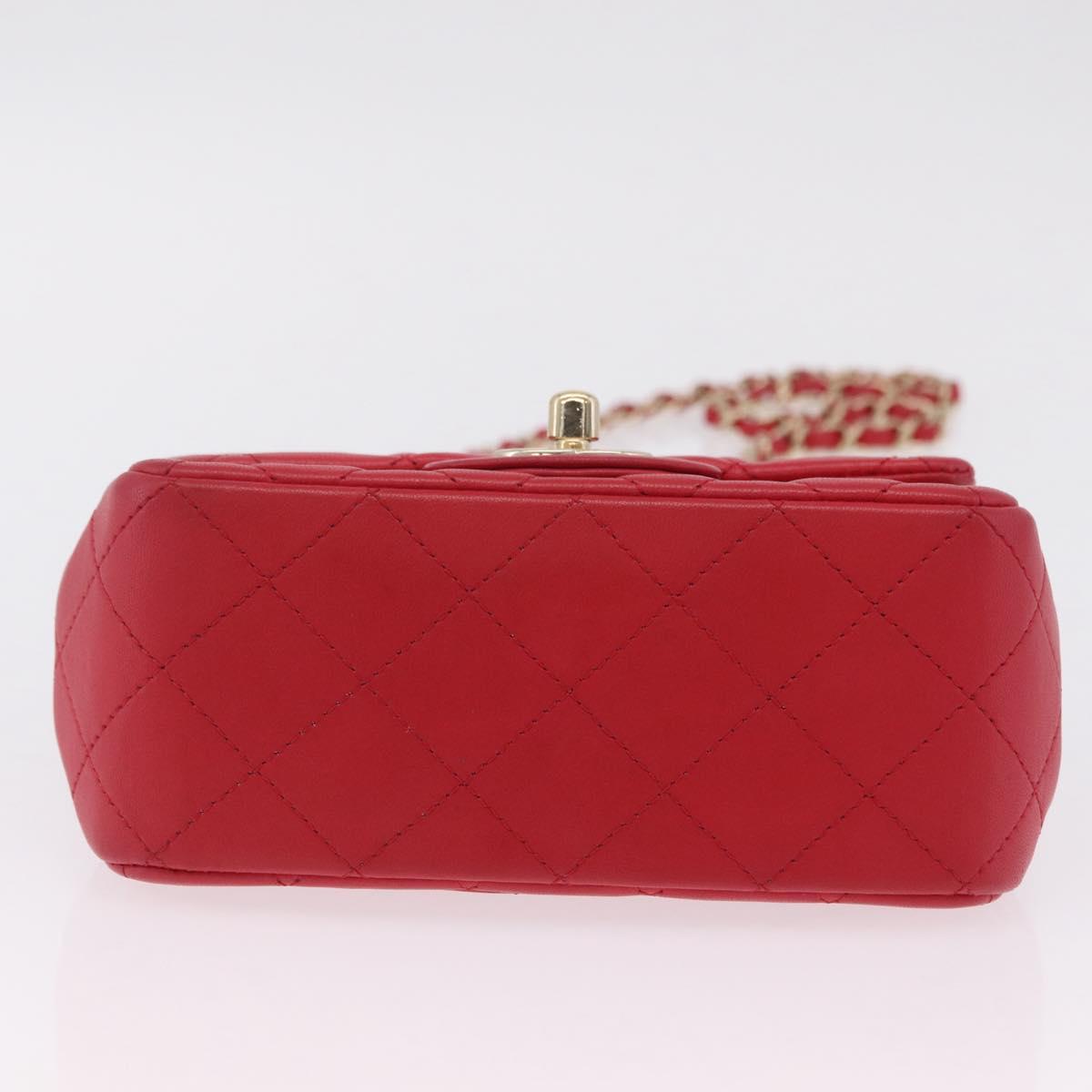 CHANEL Mini Matelasse 17 Chain Shoulder Bag Lamb Skin Red Gold Auth ep16596SAM