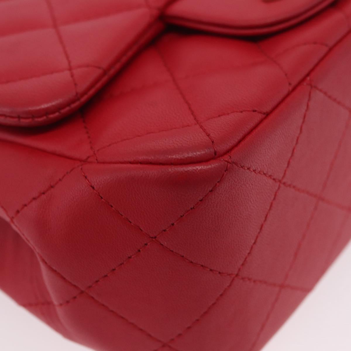 CHANEL Mini Matelasse 17 Chain Shoulder Bag Lamb Skin Red Gold Auth ep16596SAM