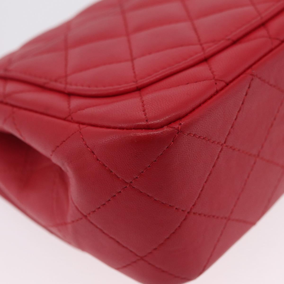 CHANEL Mini Matelasse 17 Chain Shoulder Bag Lamb Skin Red Gold Auth ep16596SAM
