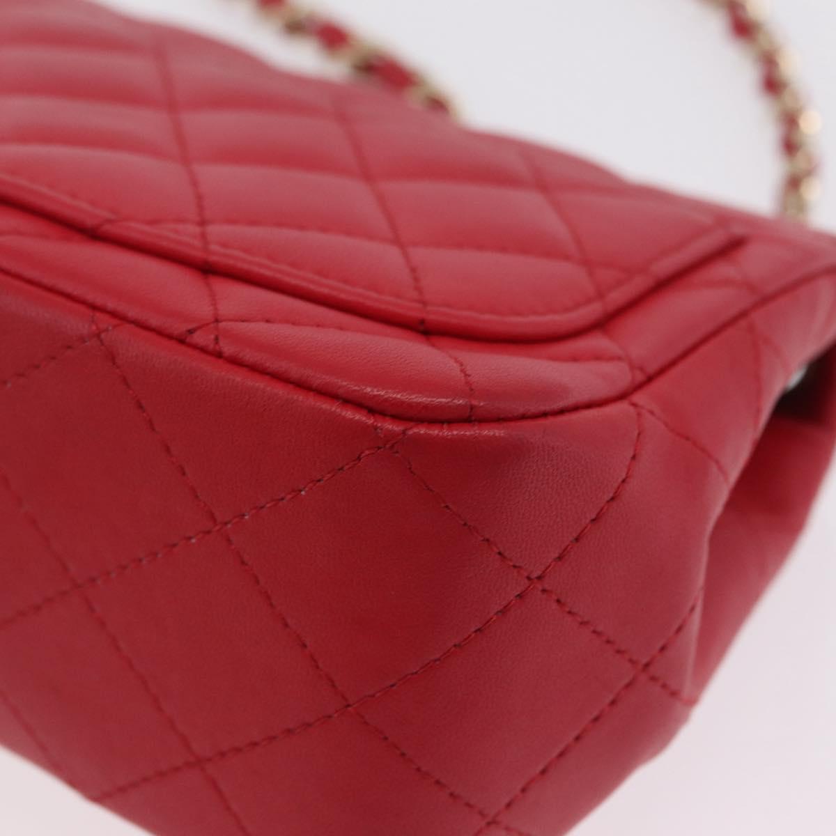 CHANEL Mini Matelasse 17 Chain Shoulder Bag Lamb Skin Red Gold Auth ep16596SAM