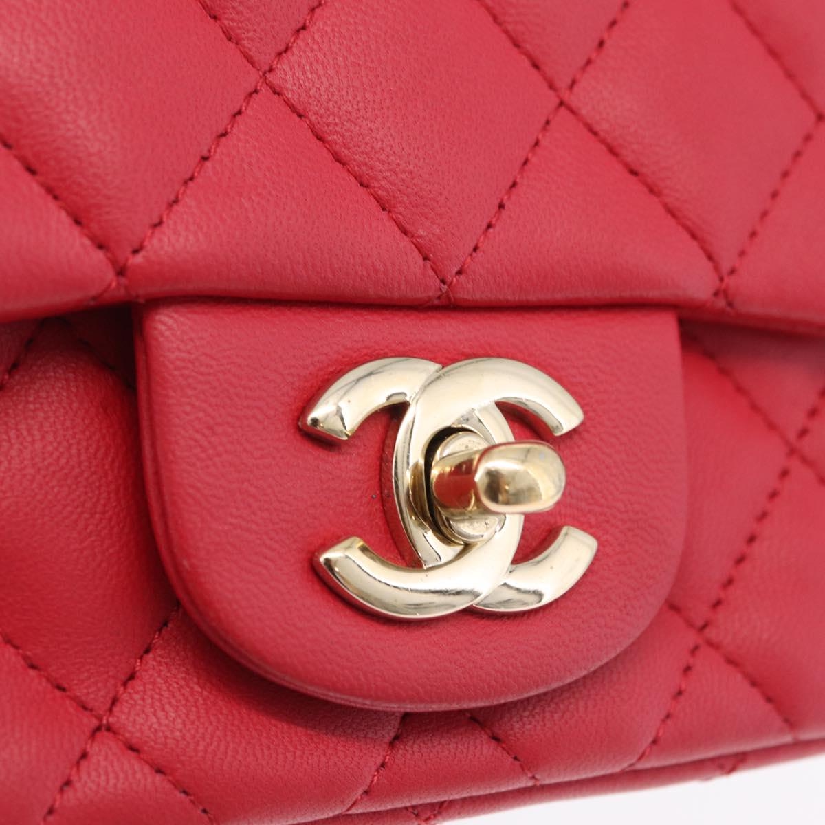 CHANEL Mini Matelasse 17 Chain Shoulder Bag Lamb Skin Red Gold Auth ep16596SAM