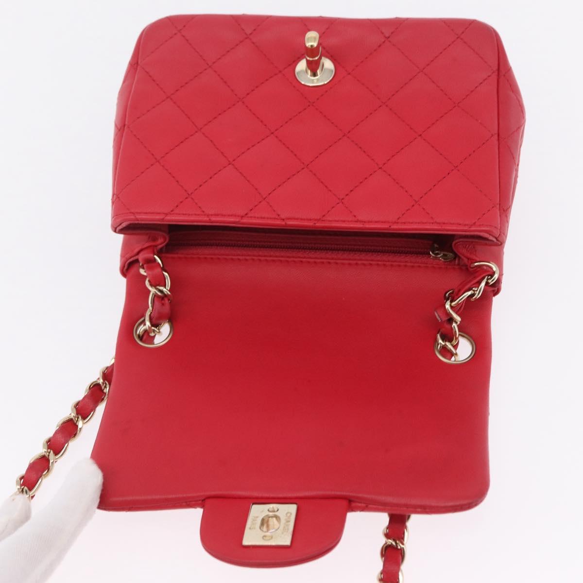 CHANEL Mini Matelasse 17 Chain Shoulder Bag Lamb Skin Red Gold Auth ep16596SAM