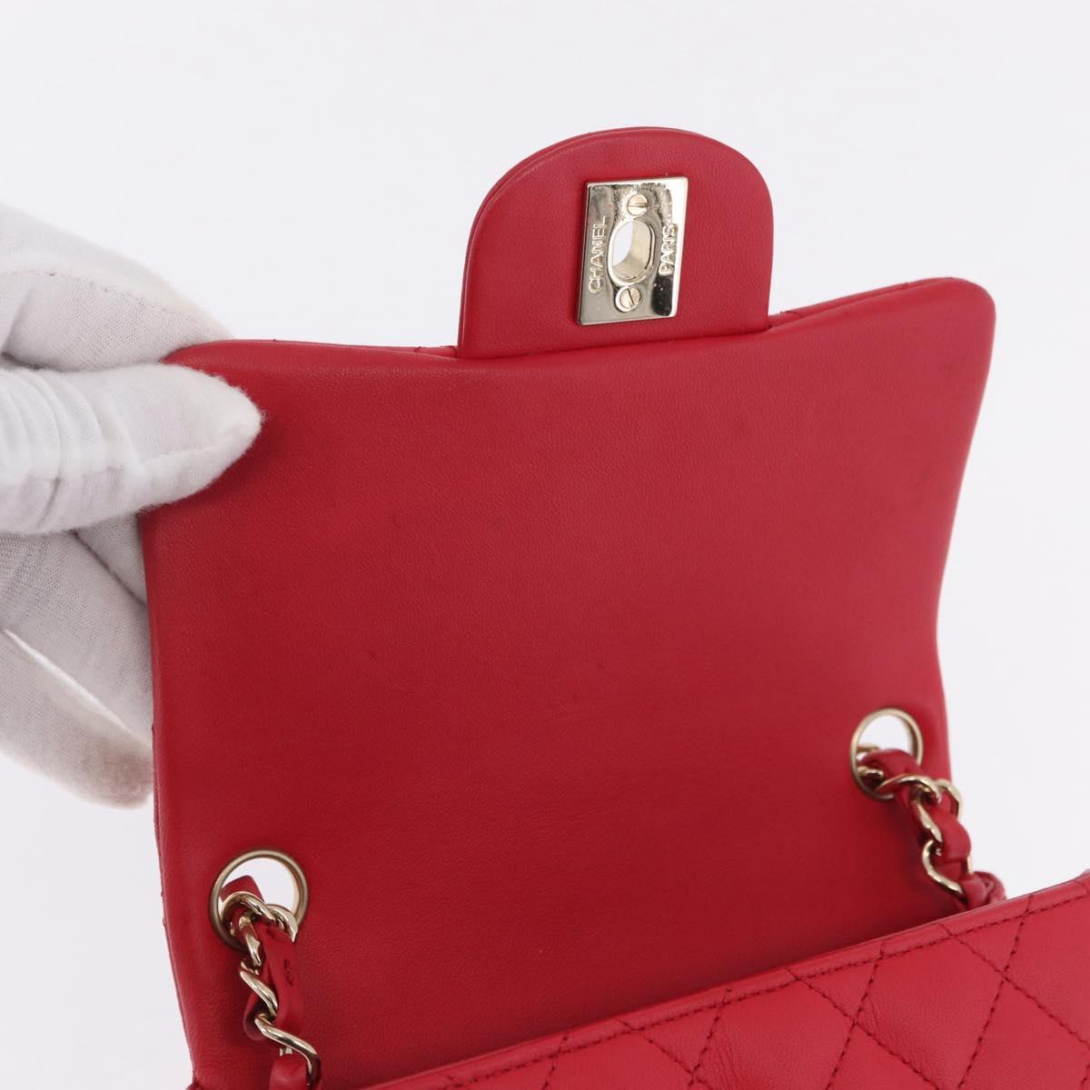 CHANEL Mini Matelasse 17 Chain Shoulder Bag Lamb Skin Red Gold Auth ep16596SAM