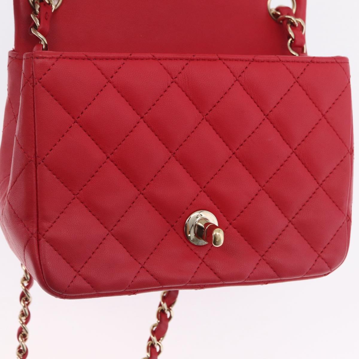 CHANEL Mini Matelasse 17 Chain Shoulder Bag Lamb Skin Red Gold Auth ep16596SAM