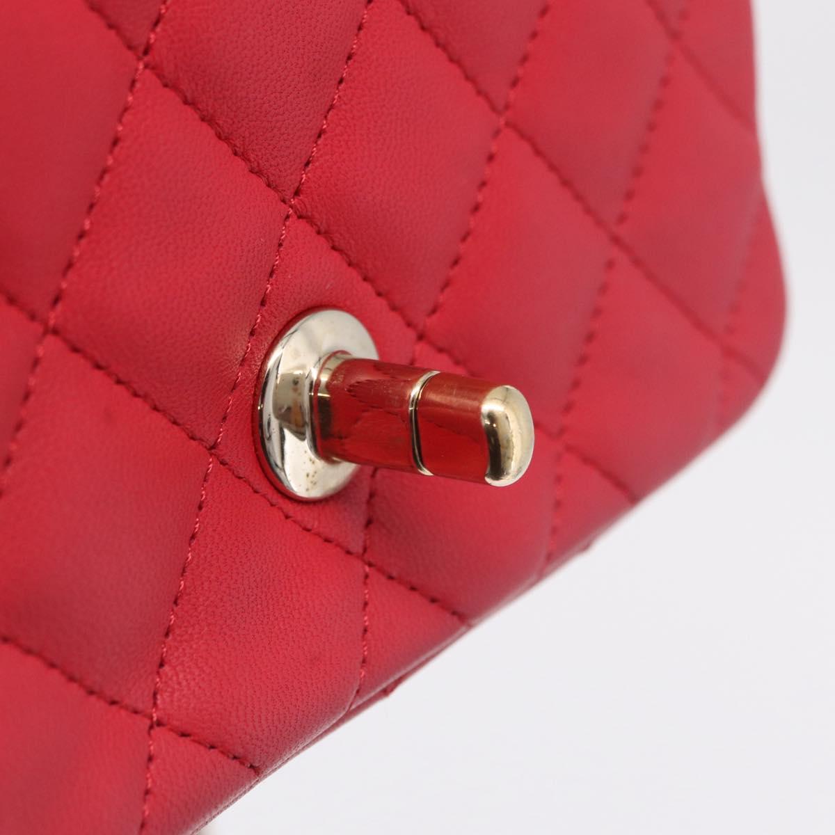 CHANEL Mini Matelasse 17 Chain Shoulder Bag Lamb Skin Red Gold Auth ep16596SAM