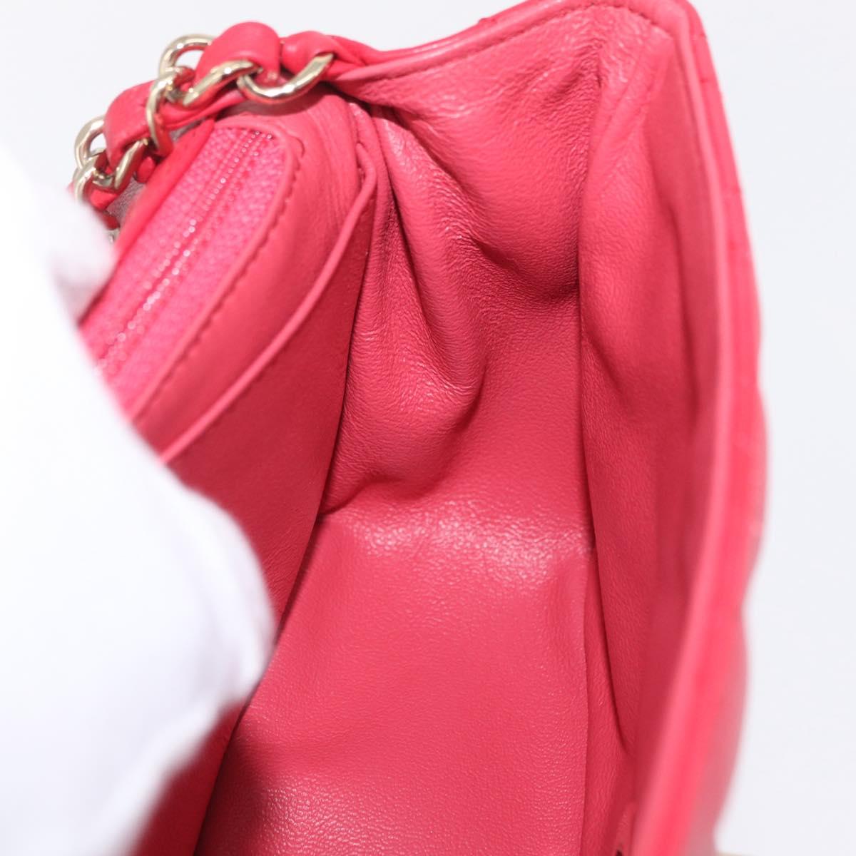 CHANEL Mini Matelasse 17 Chain Shoulder Bag Lamb Skin Red Gold Auth ep16596SAM