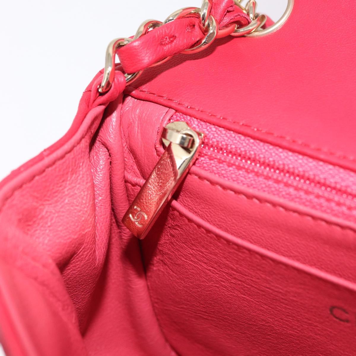 CHANEL Mini Matelasse 17 Chain Shoulder Bag Lamb Skin Red Gold Auth ep16596SAM