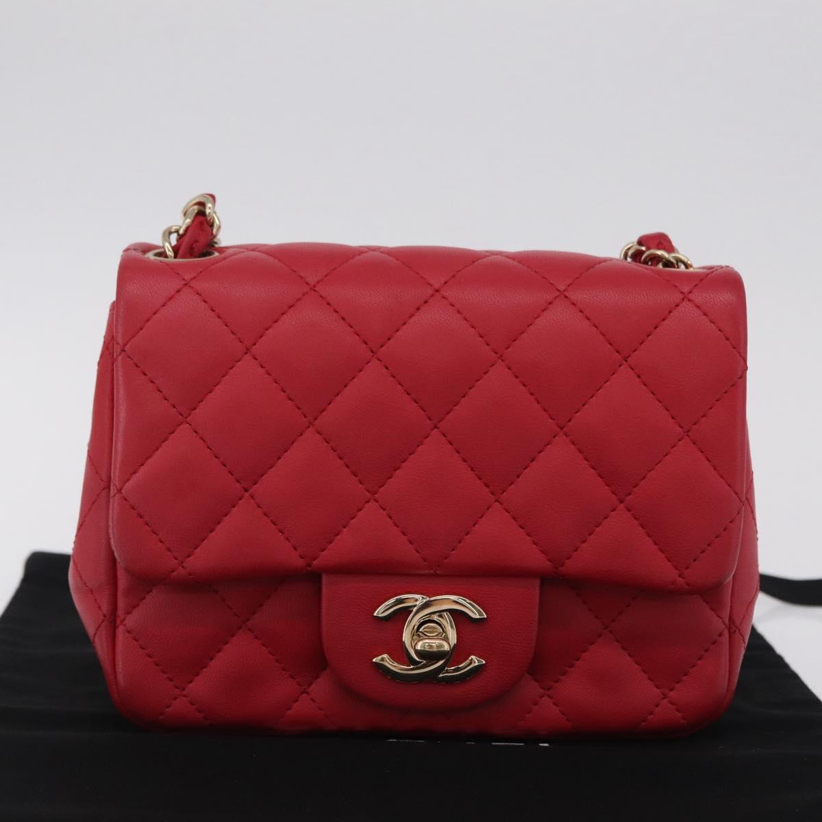 CHANEL Mini Matelasse 17 Chain Shoulder Bag Lamb Skin Red Gold Auth ep16596SAM
