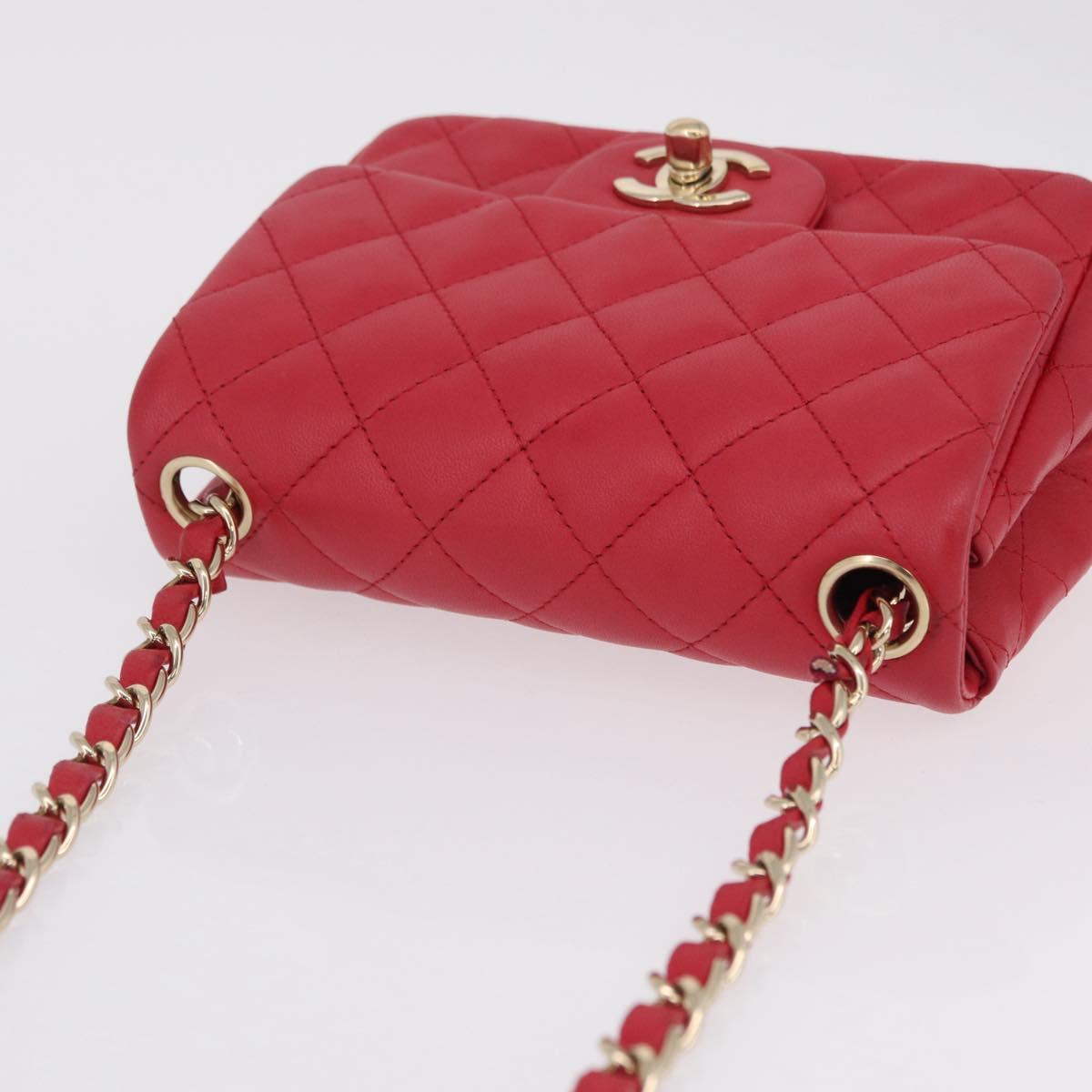 CHANEL Mini Matelasse 17 Chain Shoulder Bag Lamb Skin Red Gold Auth ep16596SAM