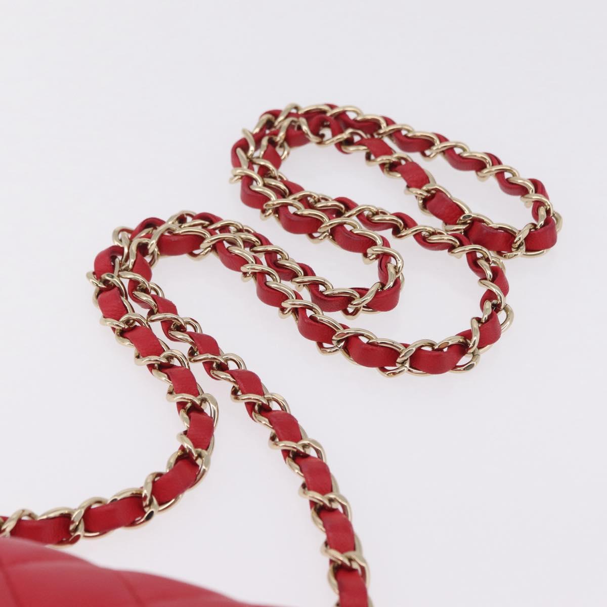 CHANEL Mini Matelasse 17 Chain Shoulder Bag Lamb Skin Red Gold Auth ep16596SAM