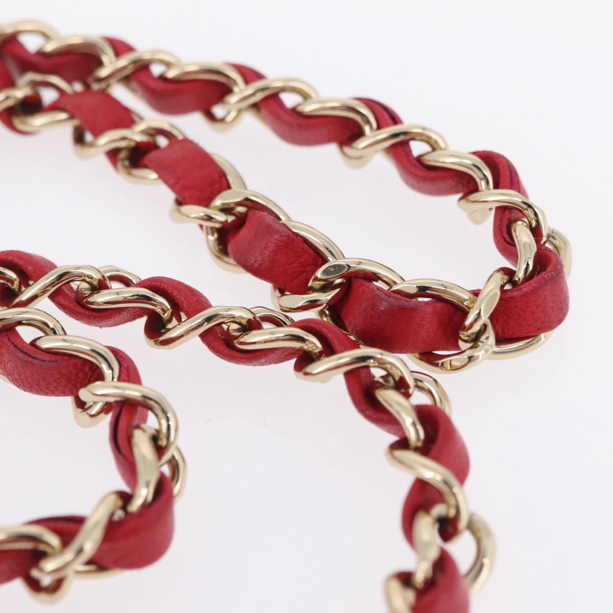 CHANEL Mini Matelasse 17 Chain Shoulder Bag Lamb Skin Red Gold Auth ep16596SAM