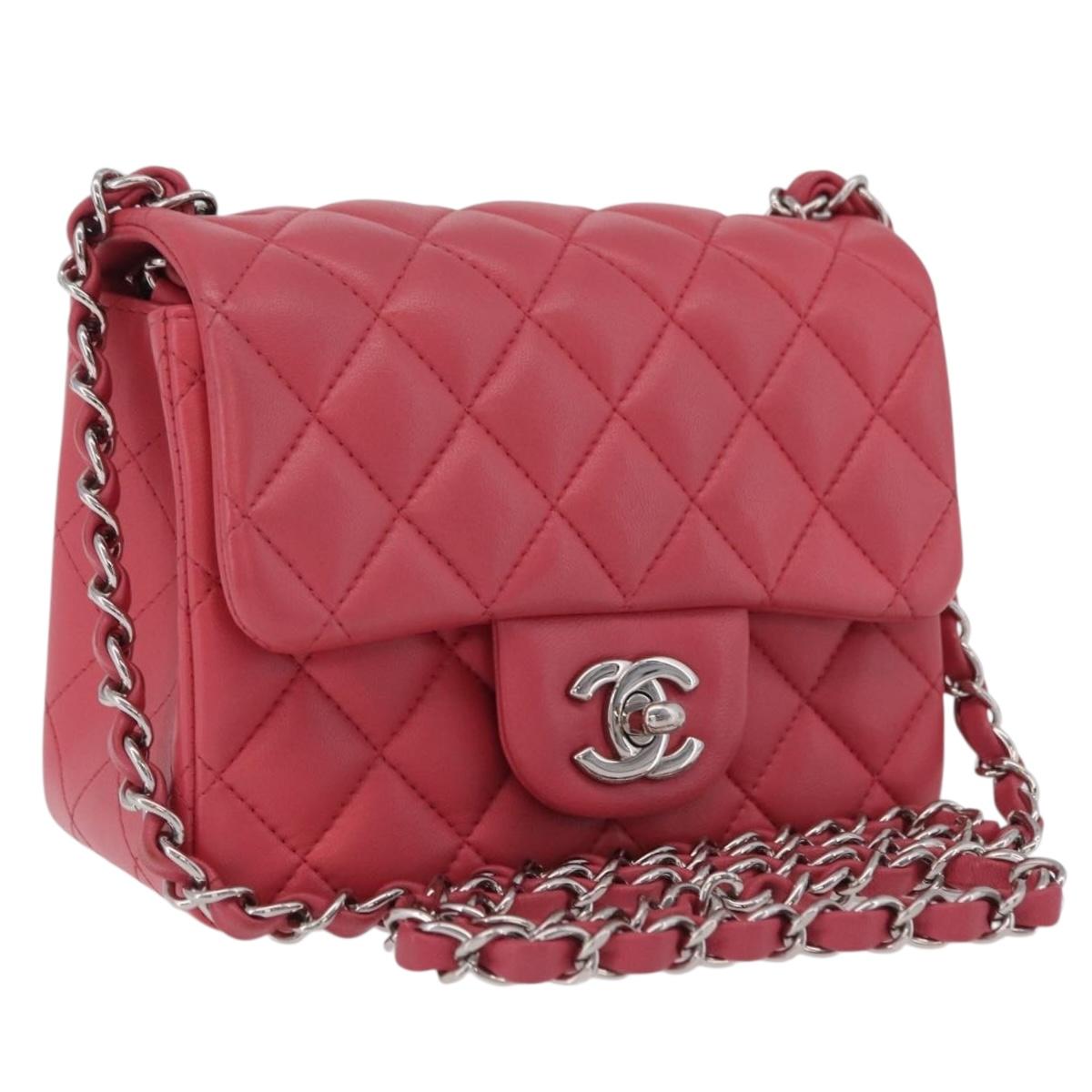 CHANEL Mini Matelasse 17 Chain Shoulder Bag Lamb Skin Pink Auth ep16597SAM